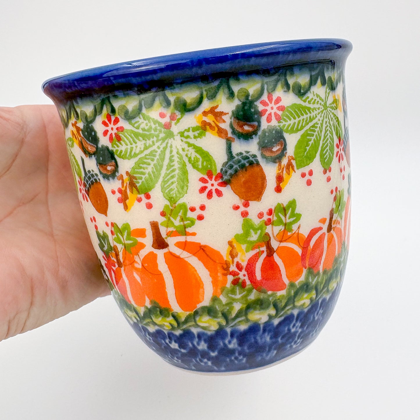 14 oz Viking Mug. Handcrafted Polish pottery stoneware:  UNIKAT Hedgehog and Pumpkins