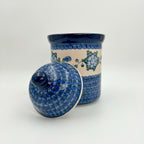 8" Cookie Jar. Hand painted Polish pottery stoneware.  UNIKAT Blue Poppies