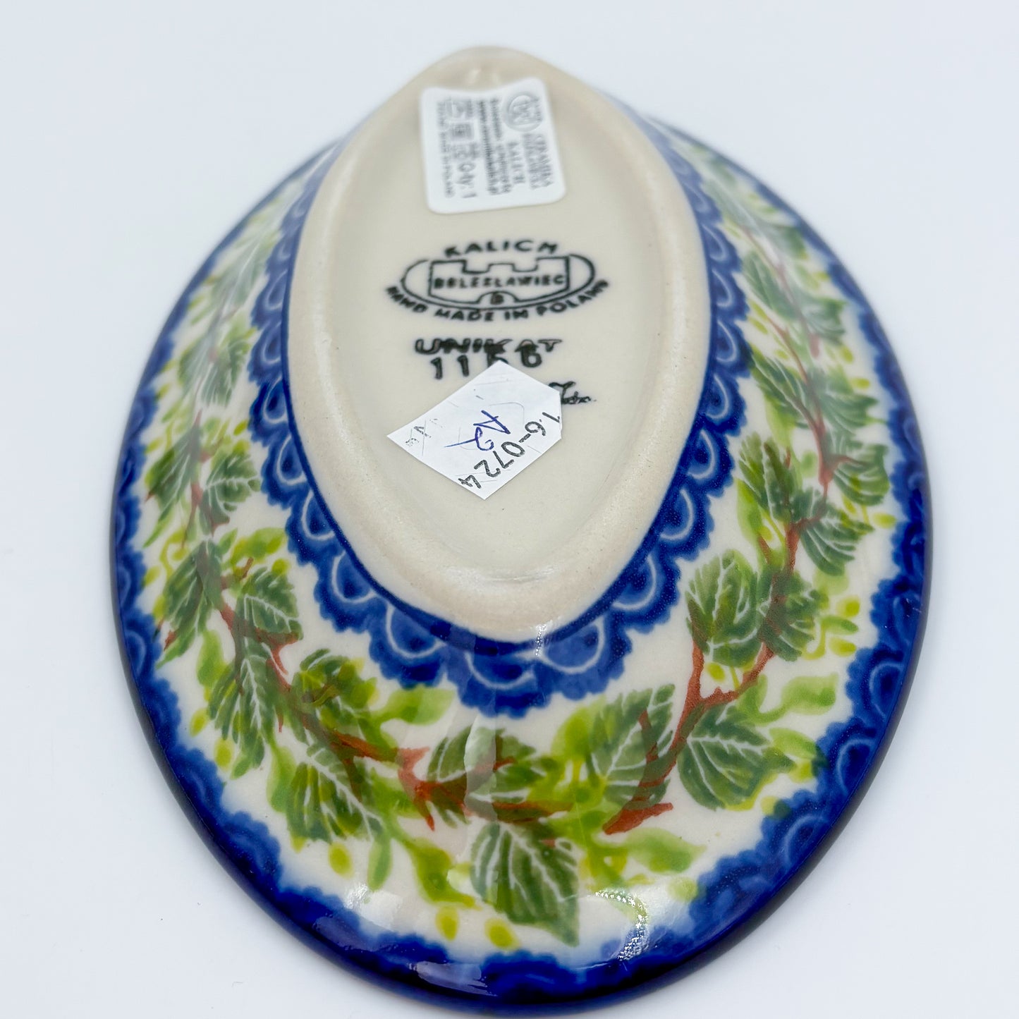 7" Oval Milano Platter  Hand crafted Polish pottery stoneware: UNIKAT Blue Poppy Songbird