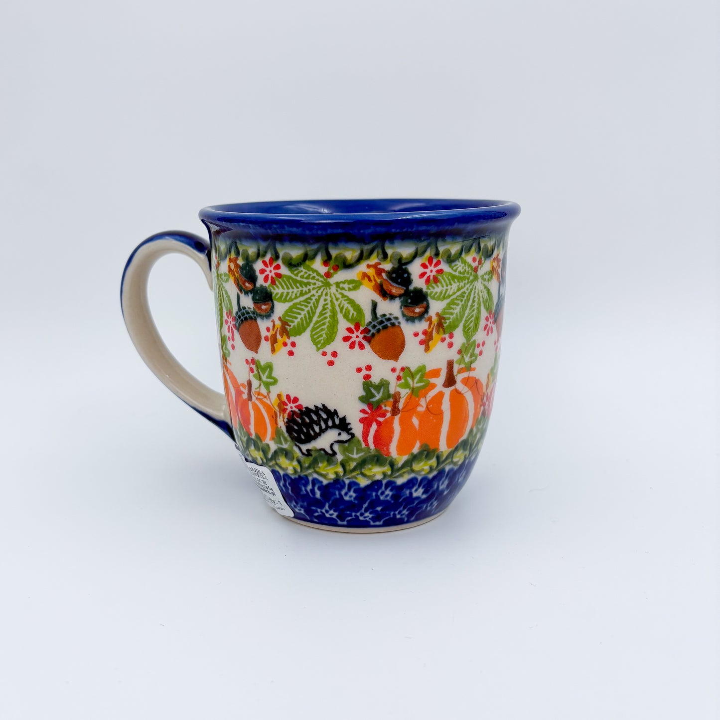 14 oz Viking Mug. Handcrafted Polish pottery stoneware:  UNIKAT Hedgehog and Pumpkins