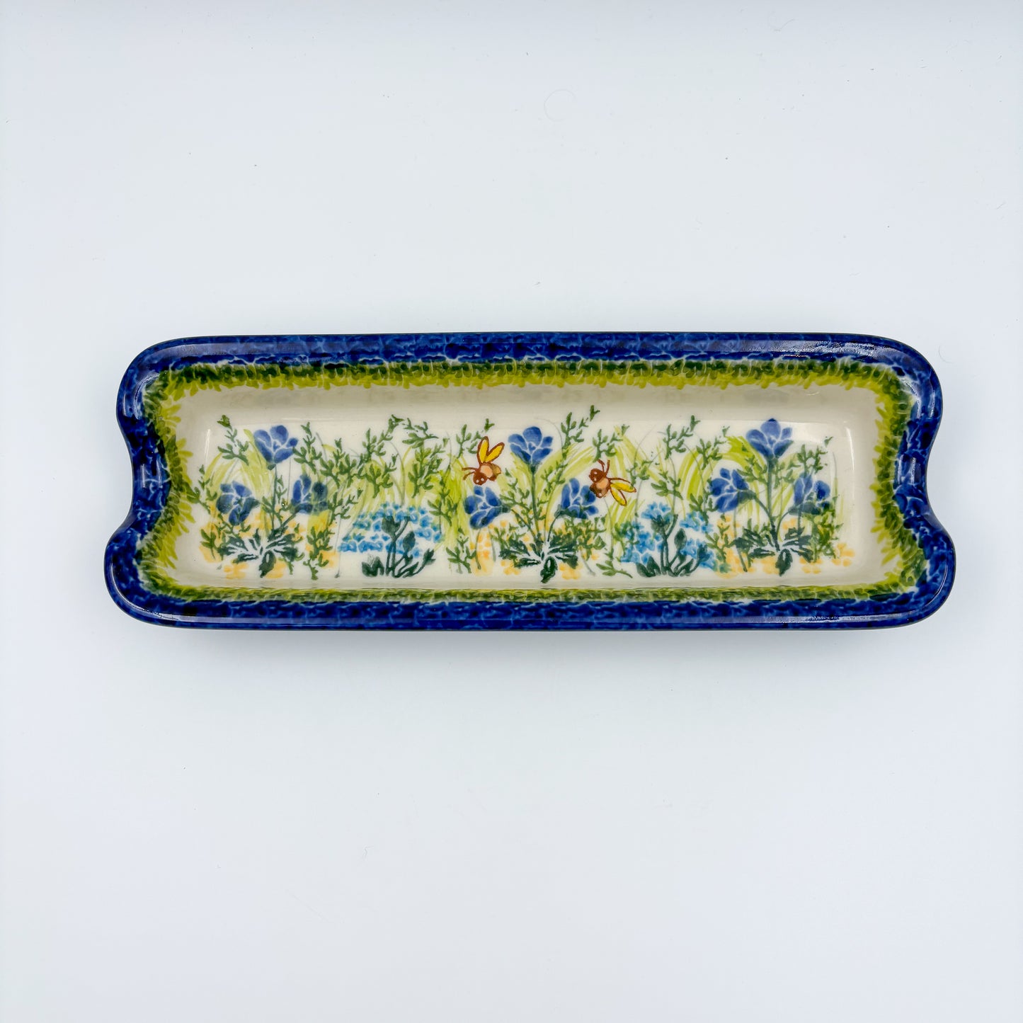 9" Corn Dish/Small Tray.  Hand crafted Polish pottery stoneware: UNIKAT Bluebell Meadow
