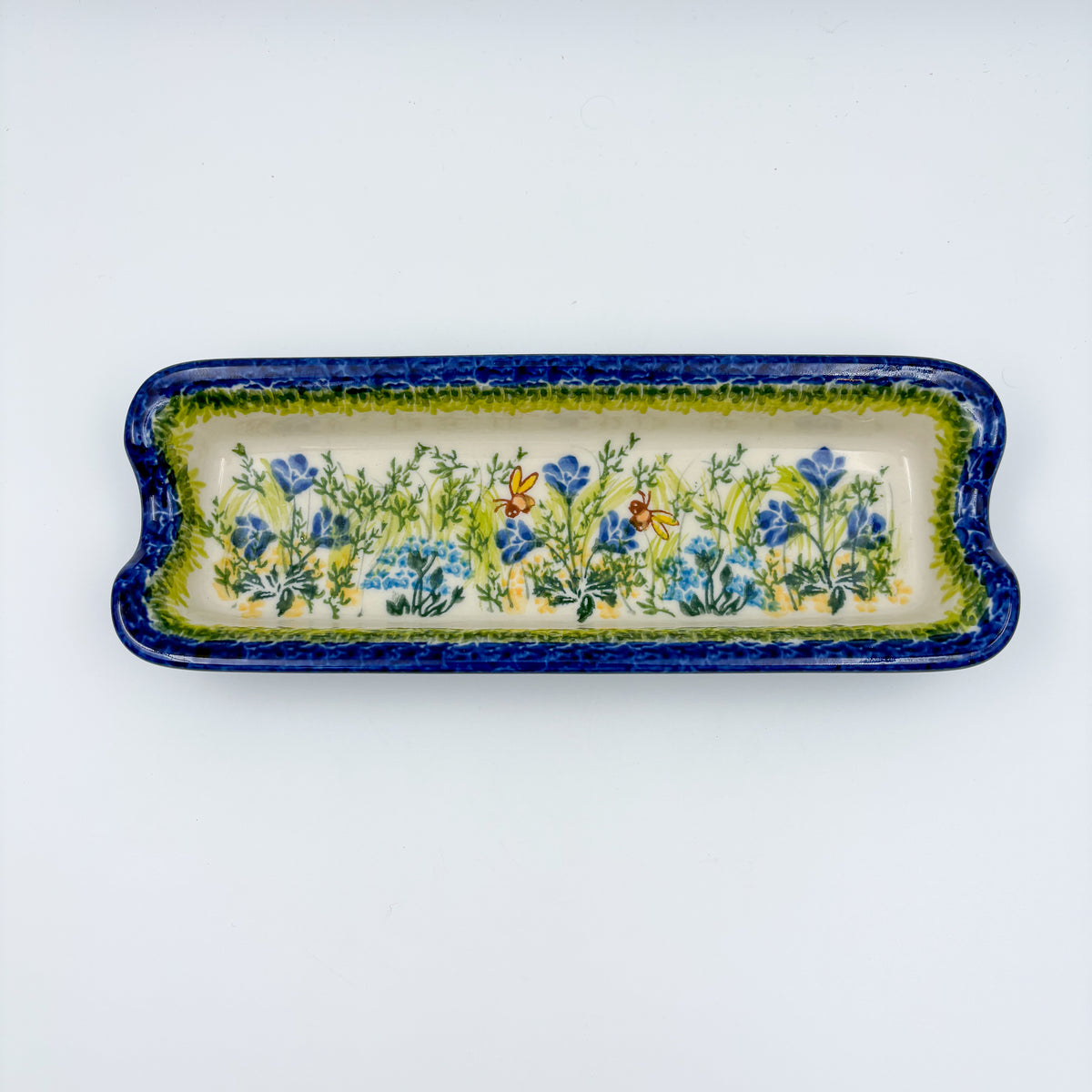 9" Corn Dish/Small Tray.  Hand crafted Polish pottery stoneware: UNIKAT Bluebell Meadow