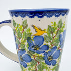Mug XL 18oz. Handcrafted Polish pottery stoneware:  UNIKAT Blue Poppy Songbird