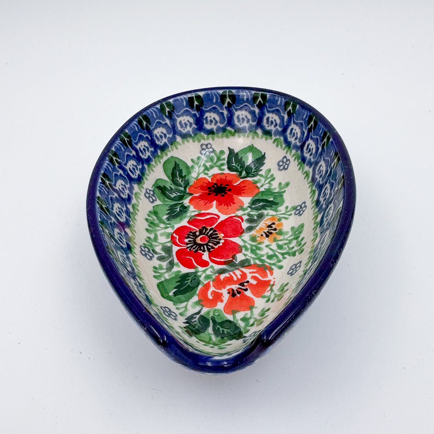 Spoon Rest 5””.  Handmade Polish pottery.  UNIKAT Candy Red Poppy Design
