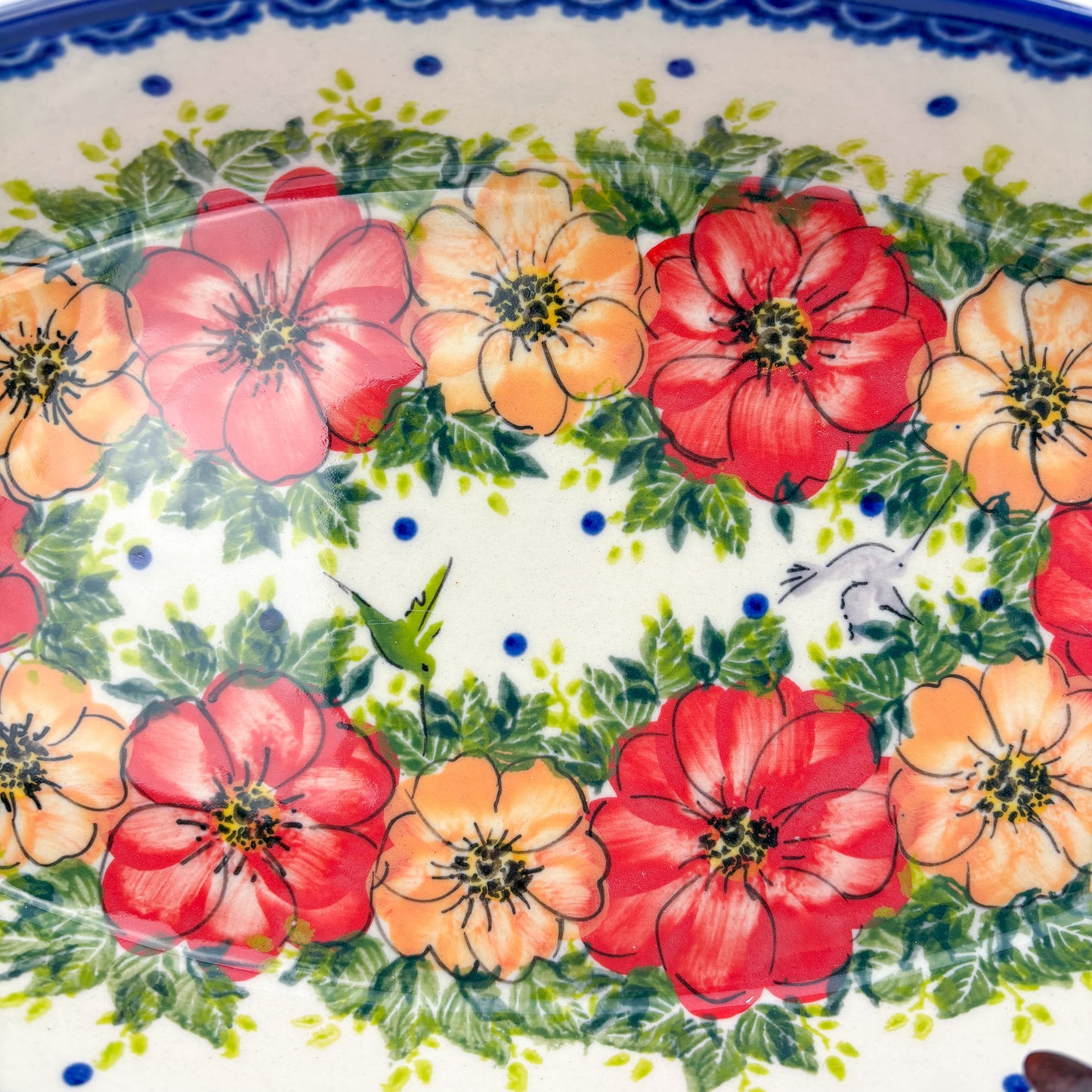 13" Oval Boat with Handles handmade in Poland. Garden Wreath Design