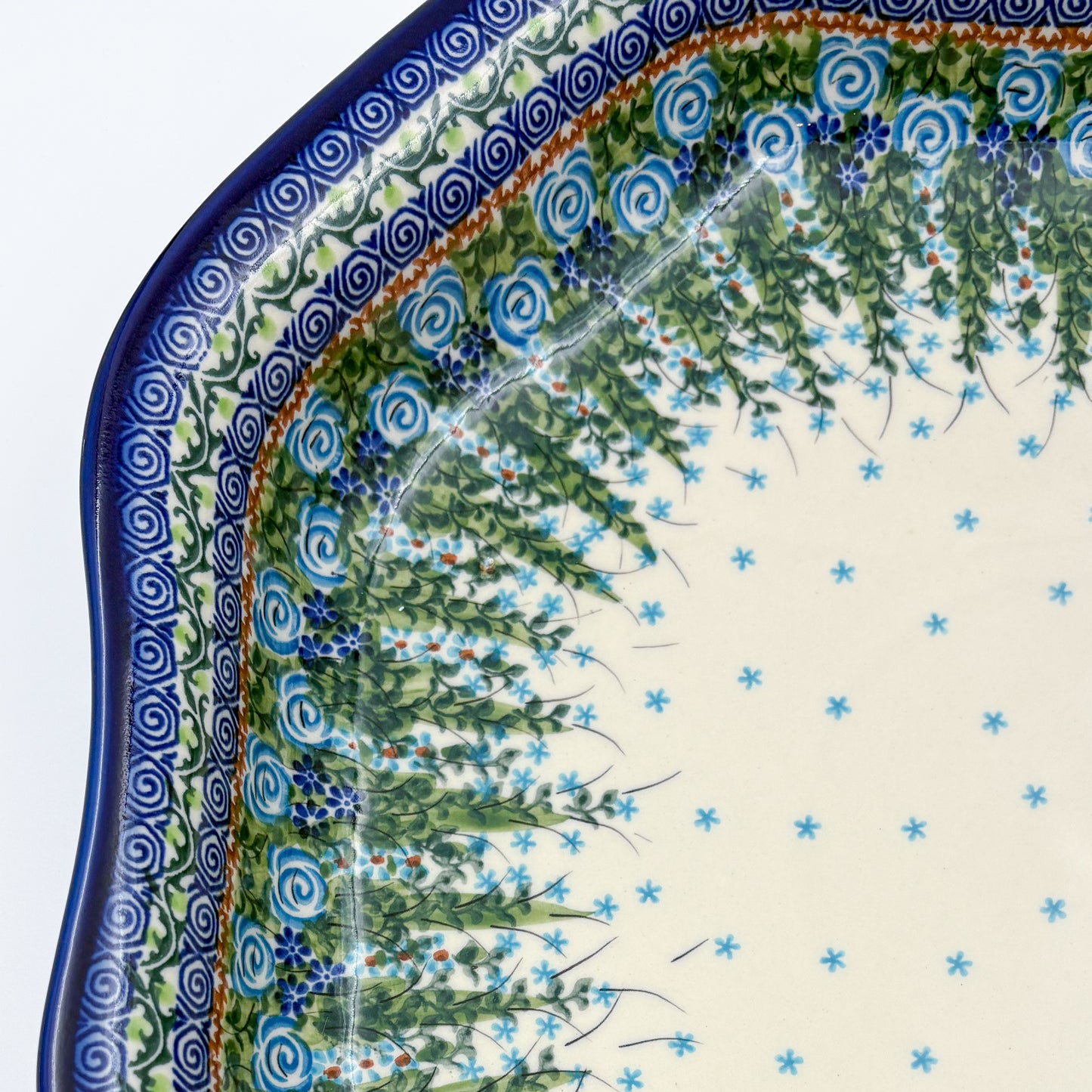 14.5” Clover Platter.  Hand crafted Polish pottery stoneware: UNIKAT Whispering Ferns
