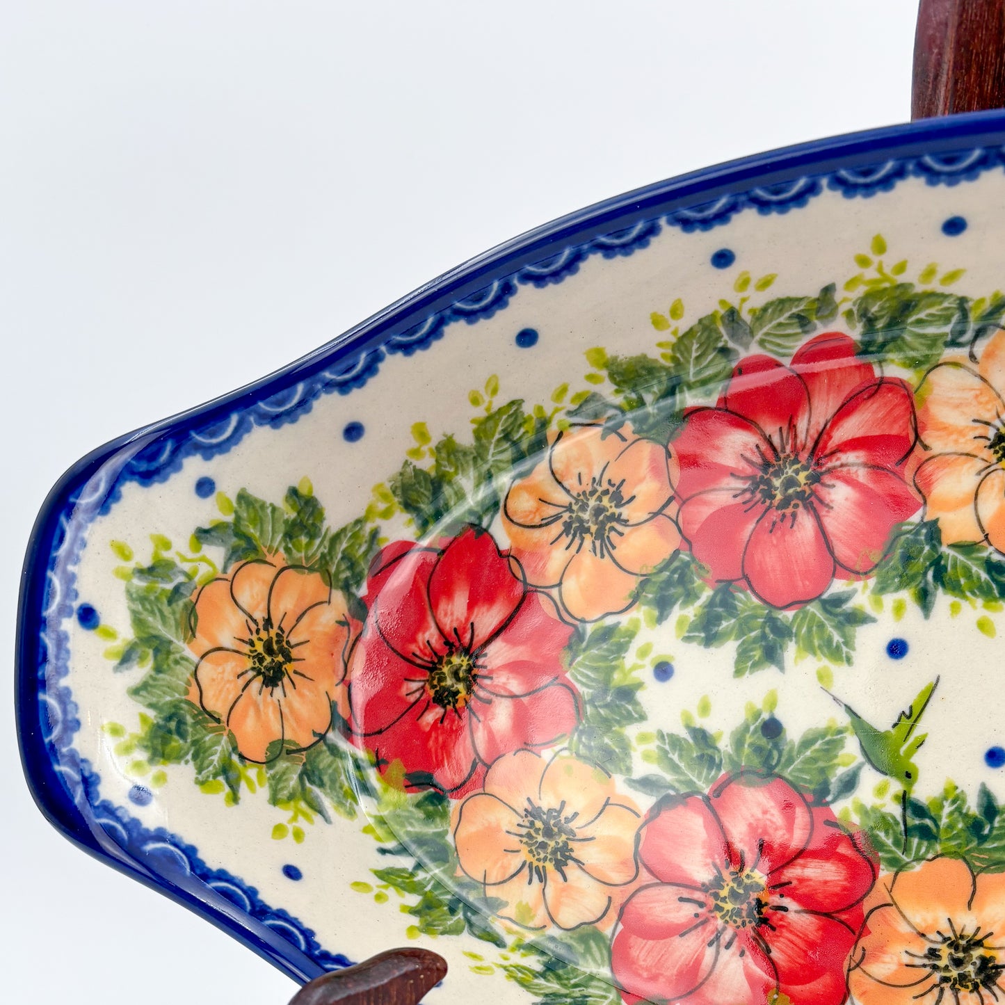 13" Oval Boat with Handles handmade in Poland. Garden Wreath Design