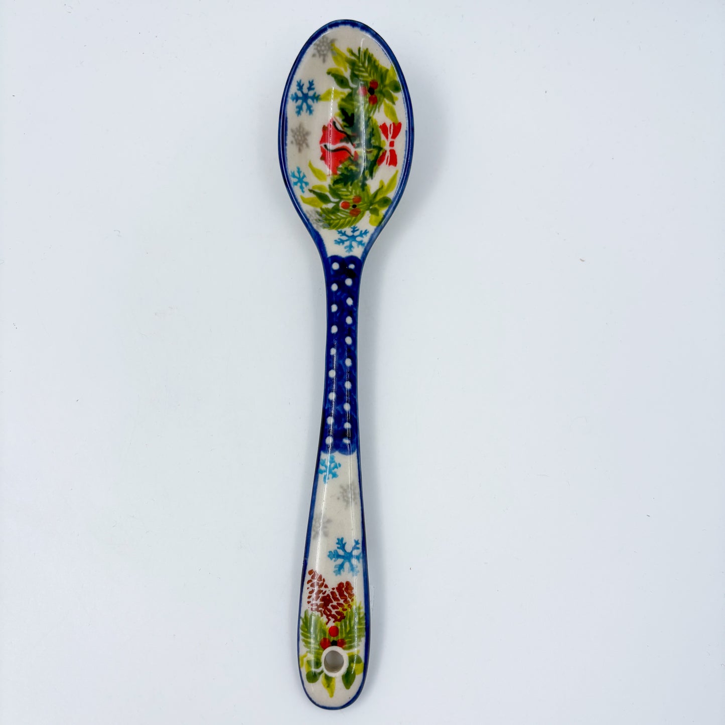 Spoon Lg 8”.  Handmade Polish pottery. UNIKAT Bells and Holly
