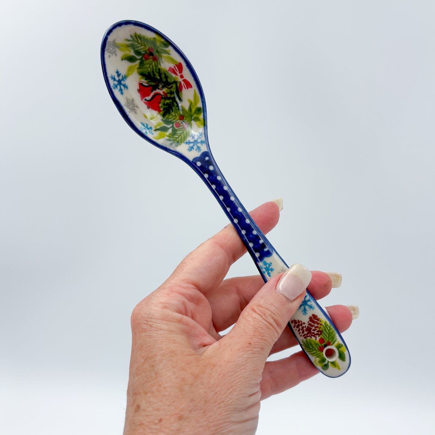 Spoon Lg 8”.  Handmade Polish pottery. UNIKAT Bells and Holly