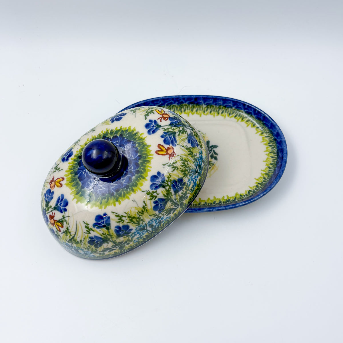 Butter Dish Oval: UNIKAT Bluebell Meadow Design