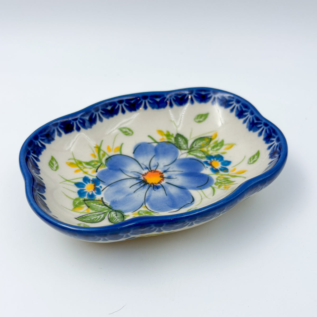 5" Soap Dish.  Handmade Polish pottery.  UNIKAT Pansy Delight Design