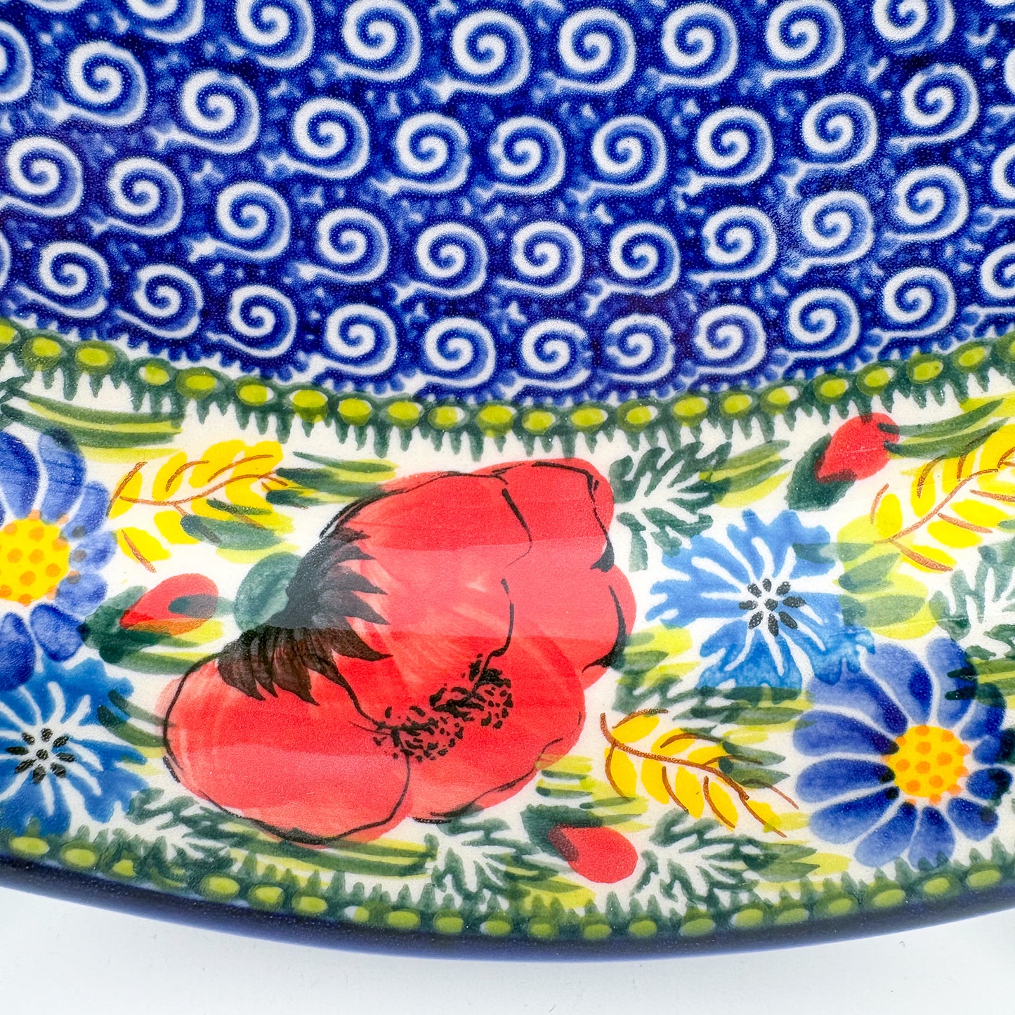 13" Cezar Platter.  Hand crafted Polish pottery stoneware: UNIKAT Poppy Garden Design.