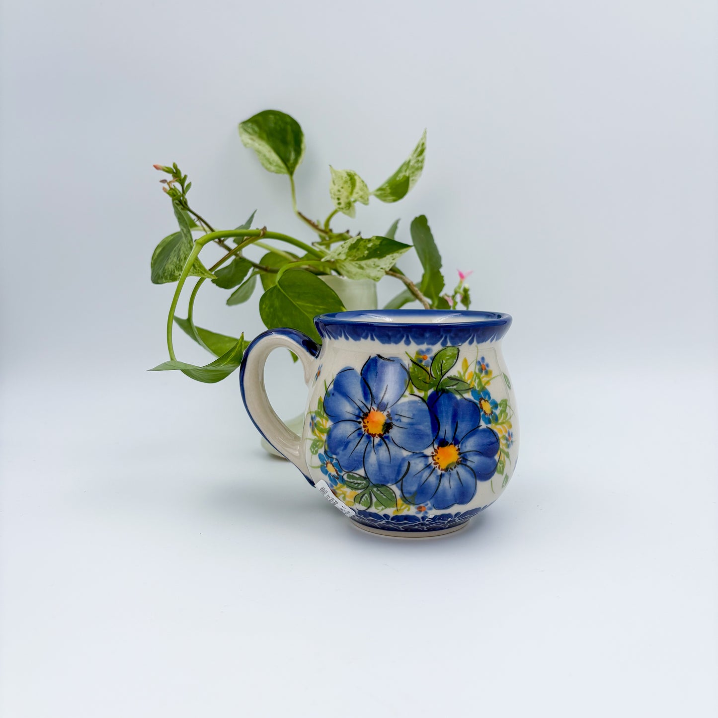 10 oz Bubble Mug. Handcrafted Polish pottery stoneware:  UNIKAT Blue Pansy