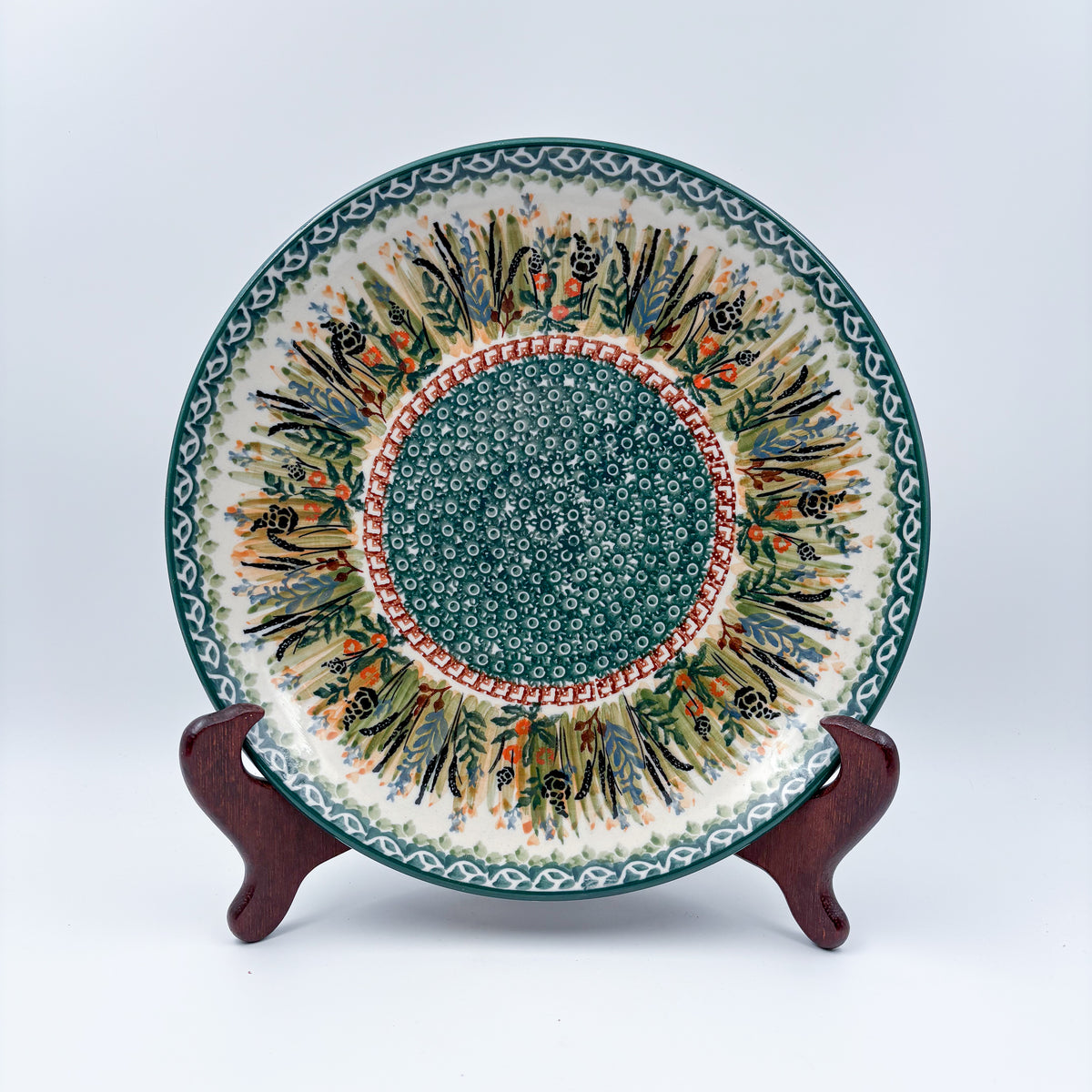 10” Plate.  Hand crafted Polish pottery stoneware: UNIKAT Harvest Design