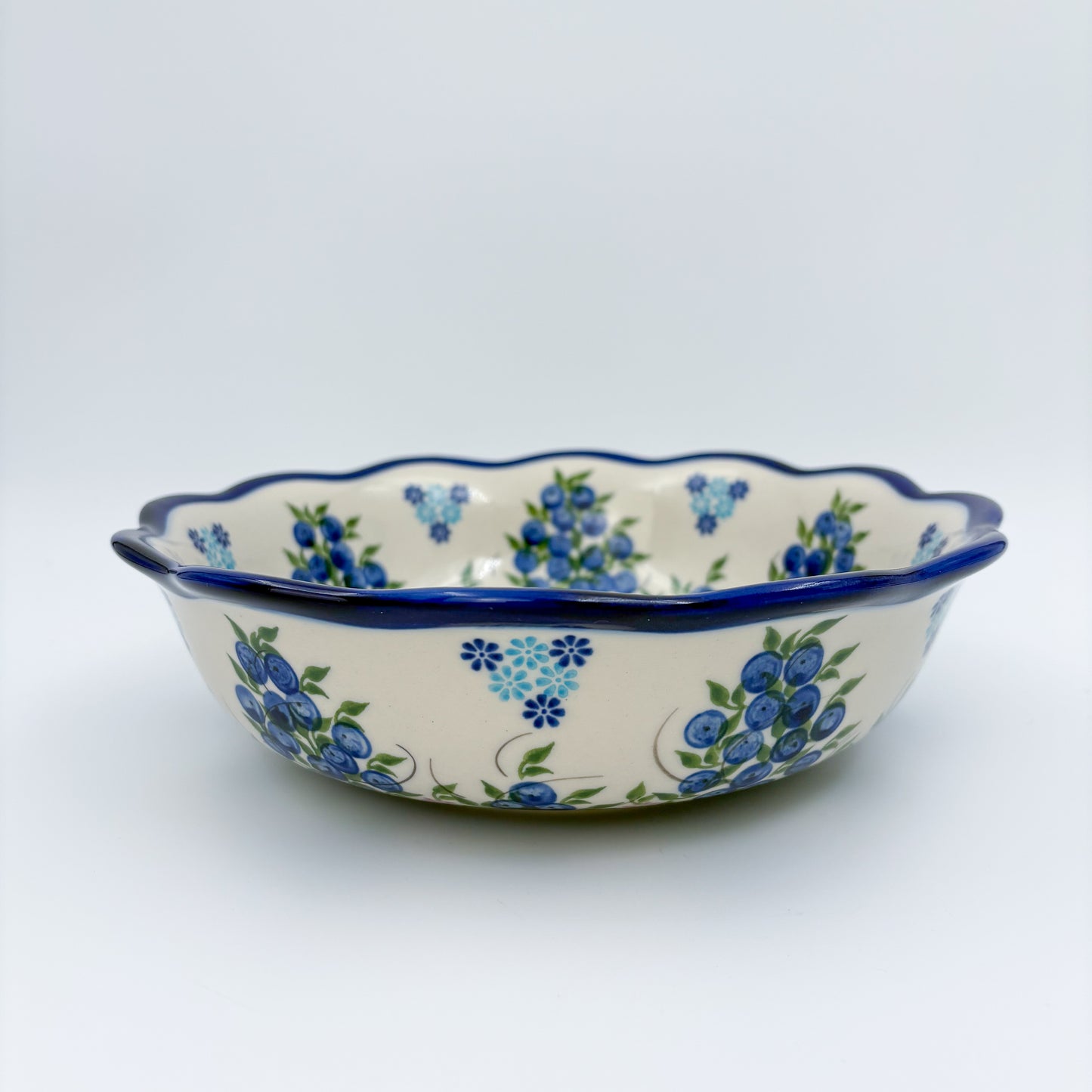 9" Kora Bowl  Hand crafted Polish pottery stoneware: UNIKAT Blueberry Design