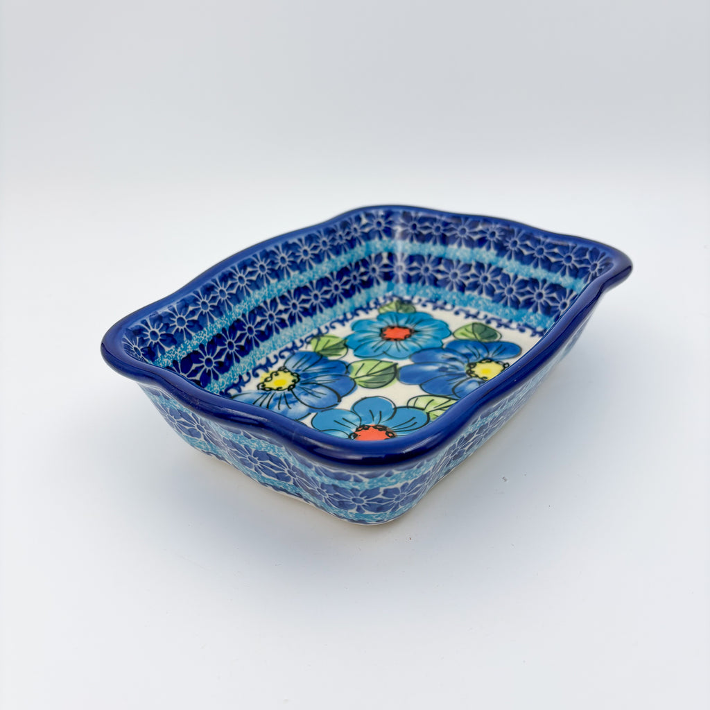 8” Baker Handmade in Poland.  UNIKAT Bold Blue Poppies Design