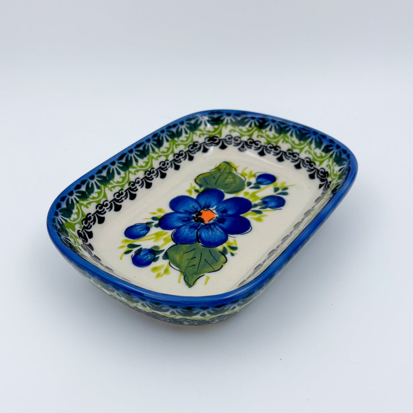 6" Butter Platter: UNIKAT Blue Poppy Garden