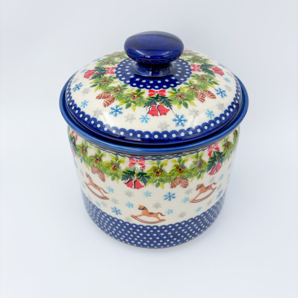 7" Antek Jar.  Handmade Polish pottery.  UNIKAT Horse and Bells Design