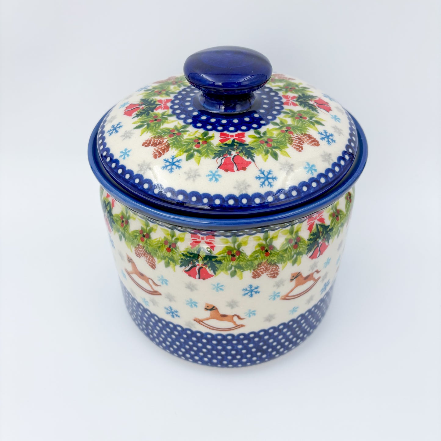 7" Antek Jar.  Handmade Polish pottery.  UNIKAT Horse and Bells Design