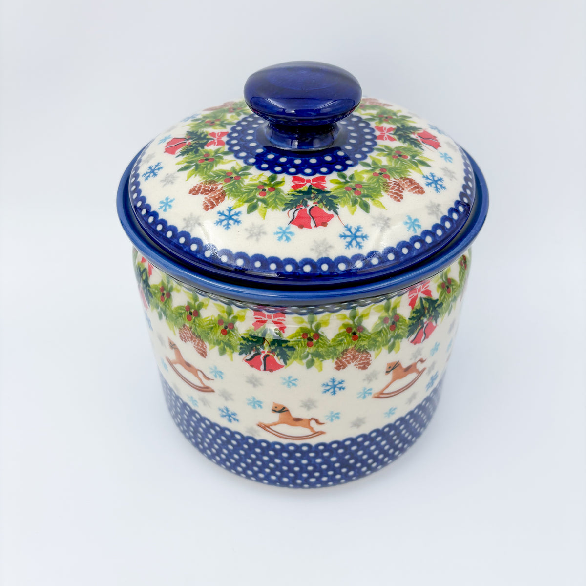 7" Antek Jar.  Handmade Polish pottery.  UNIKAT Horse and Bells Design