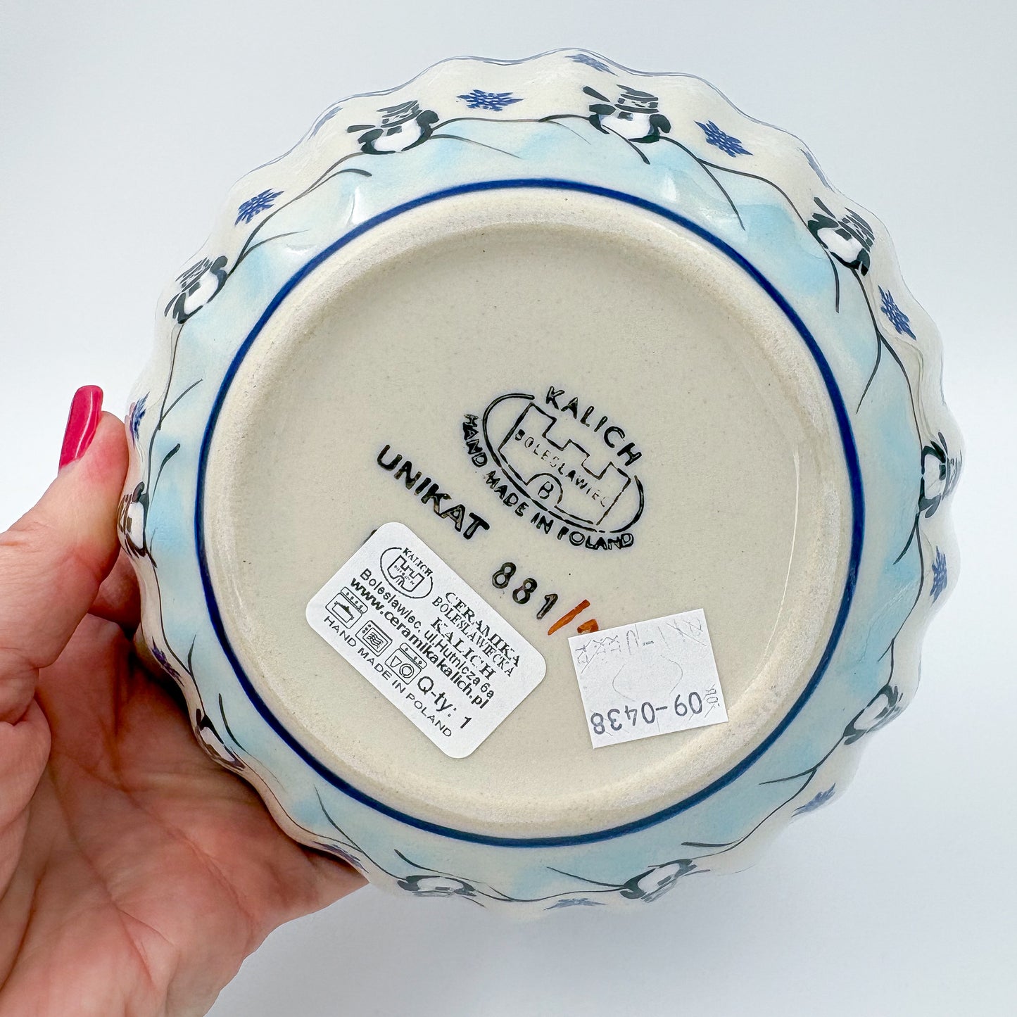 6” Shell Bowl.  Hand crafted Polish pottery stoneware:  Snowman Penguins Design