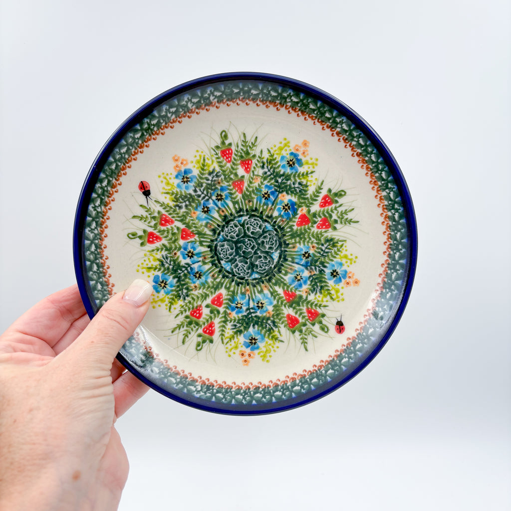 7.5” Plate.  Hand crafted Polish pottery stoneware: UNIKAT Strawberry Fields