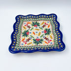 7" Square Scalloped Edge Cookie Plate.  Hand crafted Polish pottery stoneware: UNIKAT Candy Heaven Design