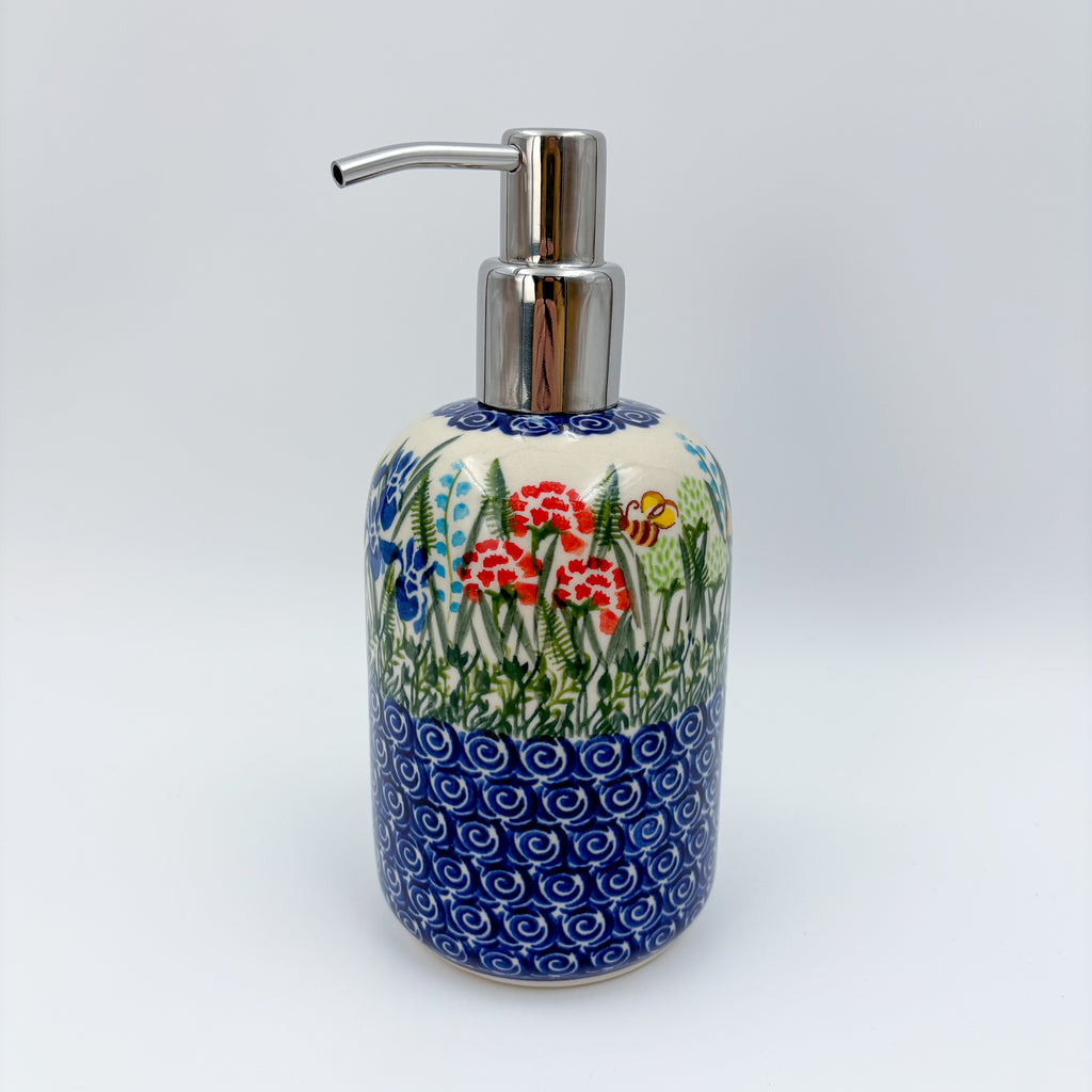 Soap Dispenser 7.25”.  Handmade Polish pottery.  UNIKAT Meadow Design
