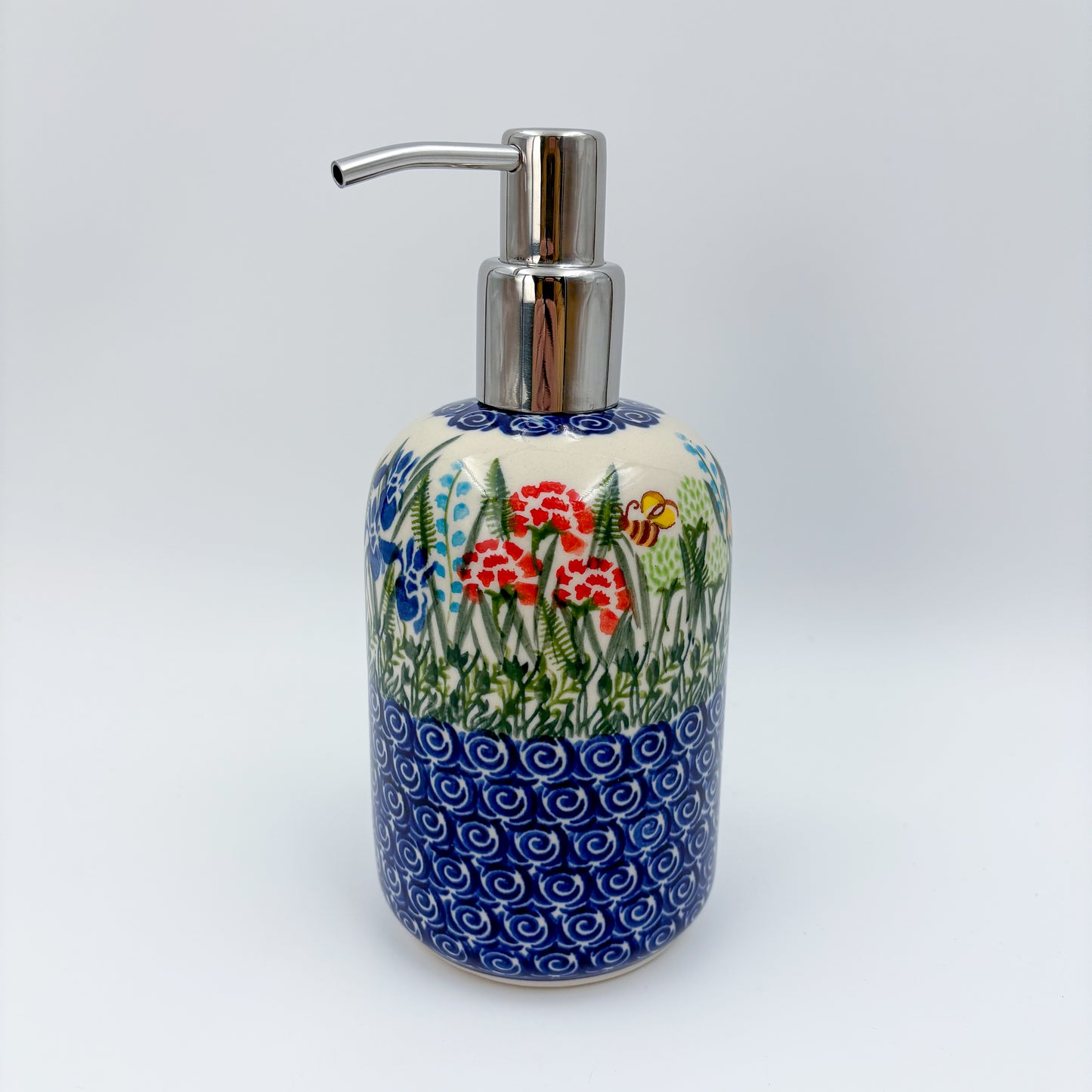 Soap Dispenser 7.25”.  Handmade Polish pottery.  UNIKAT Meadow Design