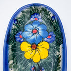 Spoon Rest 5”.  Handmade Polish pottery.  UNIKAT Forget Me Not Pansy Pattern