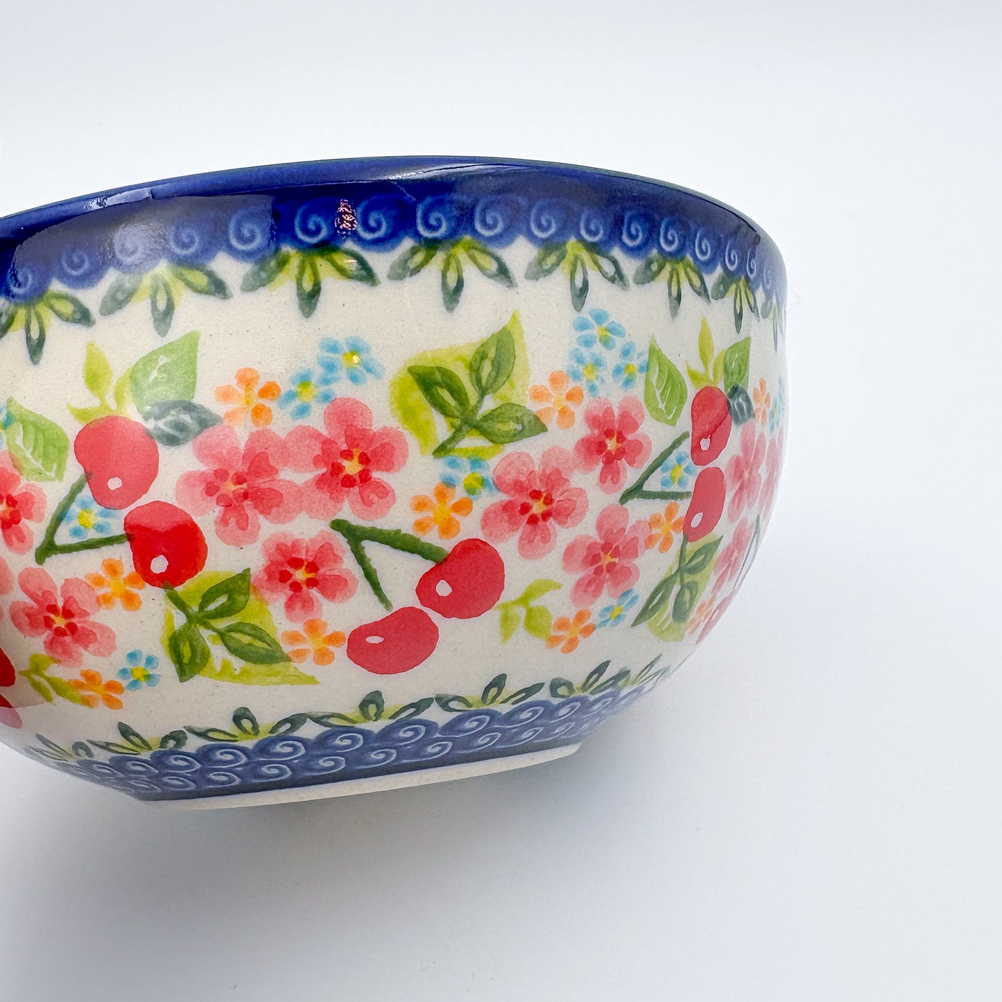 6” Bowl.  Hand crafted Polish pottery stoneware:  Cherry Blossom Design