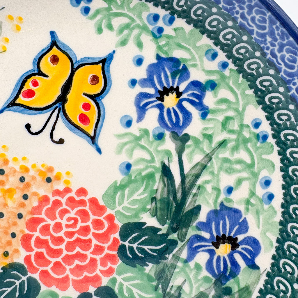 8” Plate.  Hand crafted Polish pottery stoneware: UNIKAT Spring Garden Design