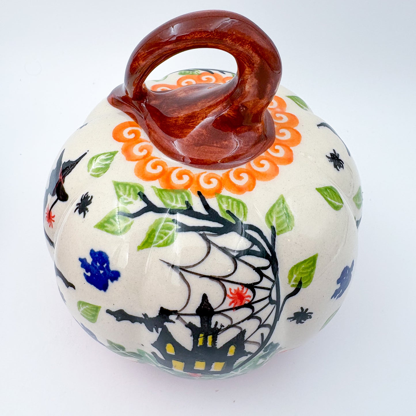 Pumpkin Small 5.3.  Hand crafted Polish pottery stoneware: UNIKAT Cat Witch