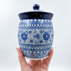 6" Lidded Jar.  Handmade Polish pottery.  UNIKAT Blue Poppy Design