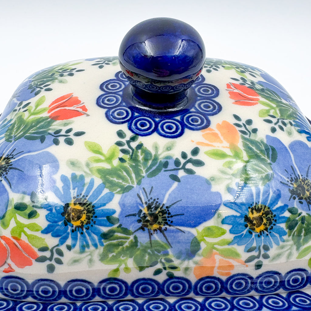 Butter Dish Wide Handcrafted in Poland: UNIKAT Poppy Garden Bloom Design