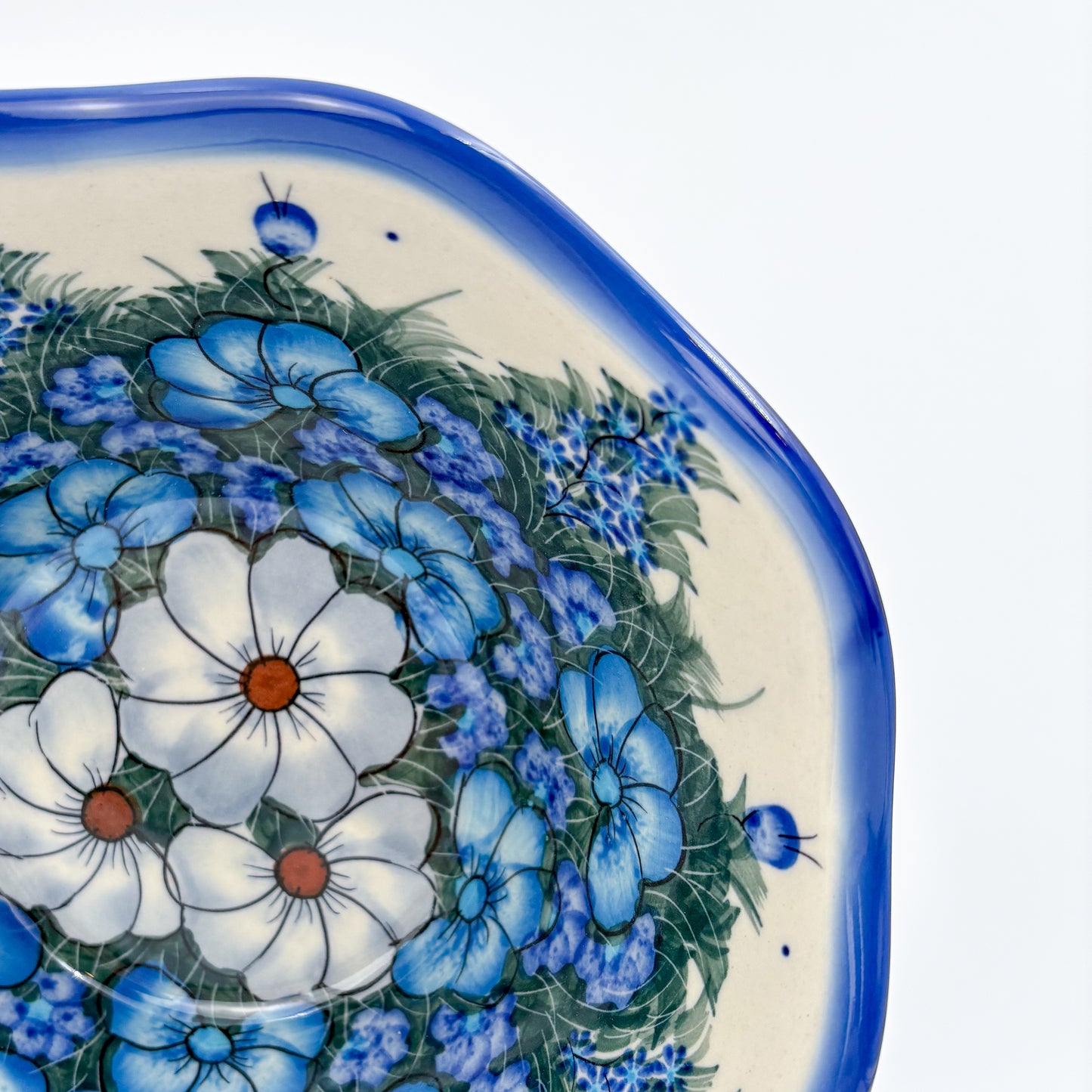 7" Wavy Bowl  Hand crafted Polish pottery stoneware: UNIKAT Forget Me not Pansy