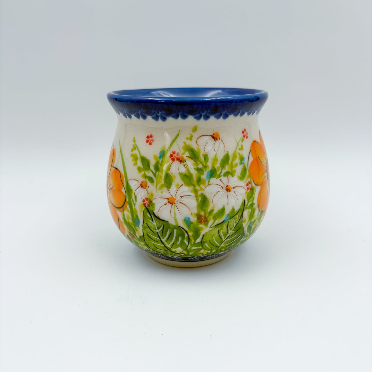 10 oz Bubble Mug. Handcrafted Polish pottery stoneware:  UNIKAT Orange Poppy