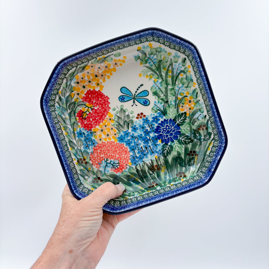 8" Bowl.  Hand crafted Polish pottery stoneware:  UNIKAT Garden Delight Design