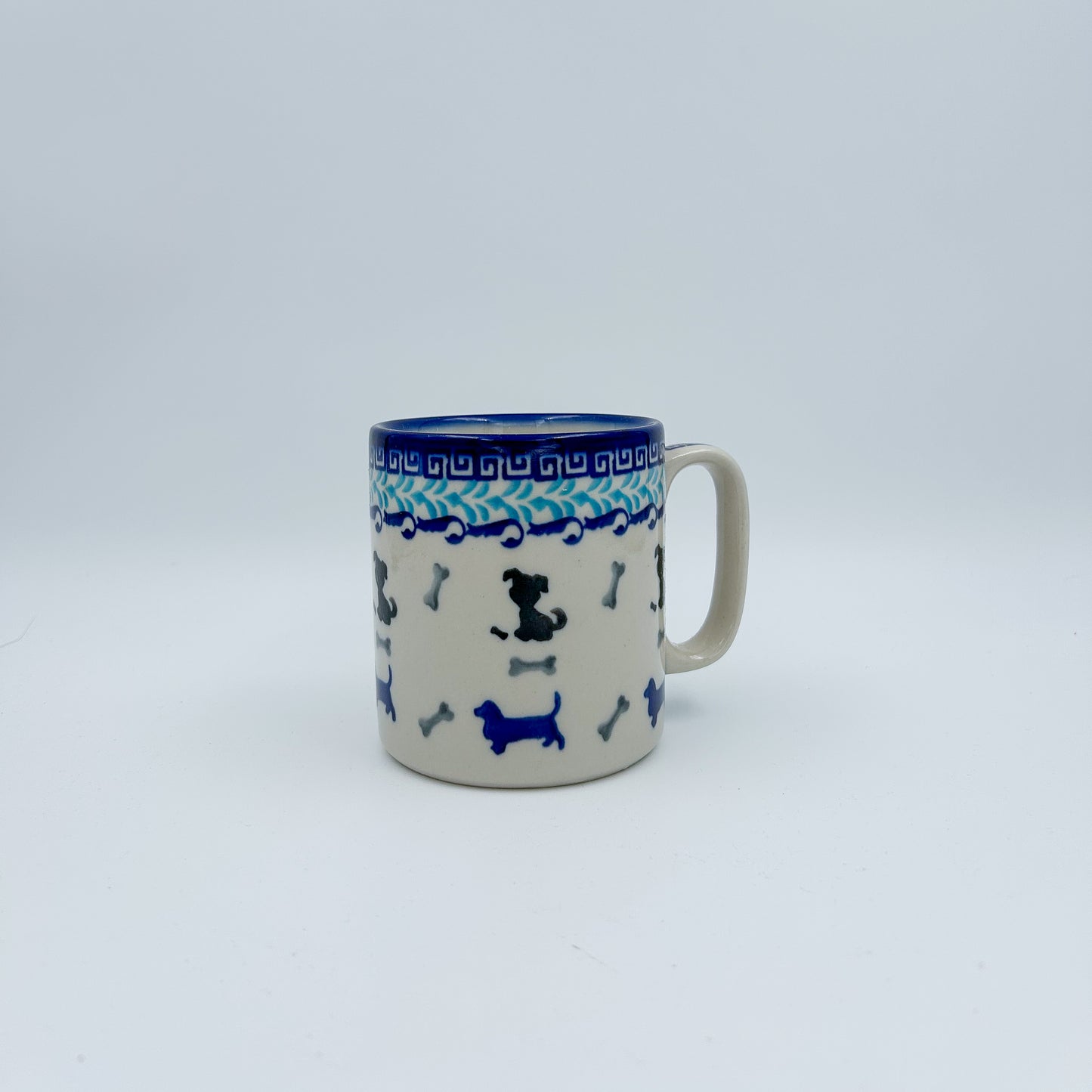 13 oz Puppy Mug. Handcrafted Polish pottery stoneware:  Puppy Pleasure