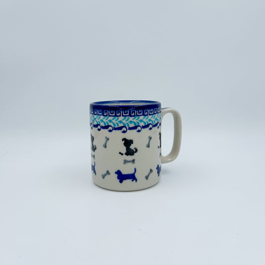 13 oz Puppy Mug. Handcrafted Polish pottery stoneware:  Puppy Pleasure
