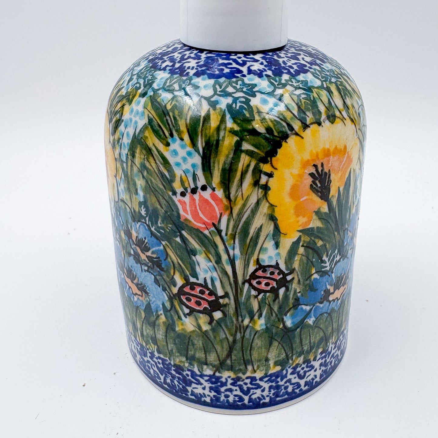 5" Soap Dispenser 10 oz.  Handmade Polish pottery.  UNIKAT Lucky Ladybug Design