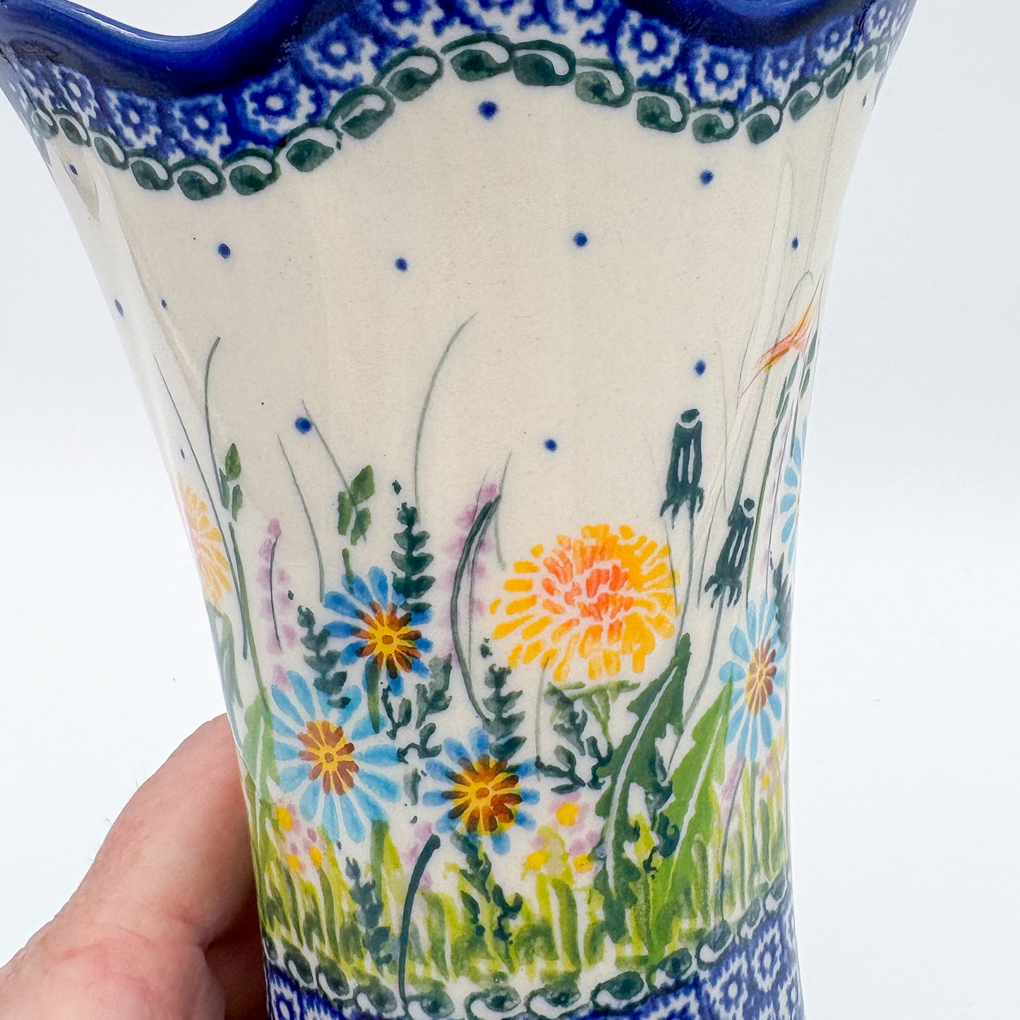 Vase Fala 7”. Handmade Polish pottery.  UNIKAT Songbird Garden