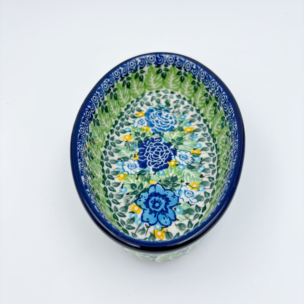 Lime Bouquet oval bowl, angled top-down view