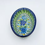 Lime Bouquet oval bowl, angled top-down view