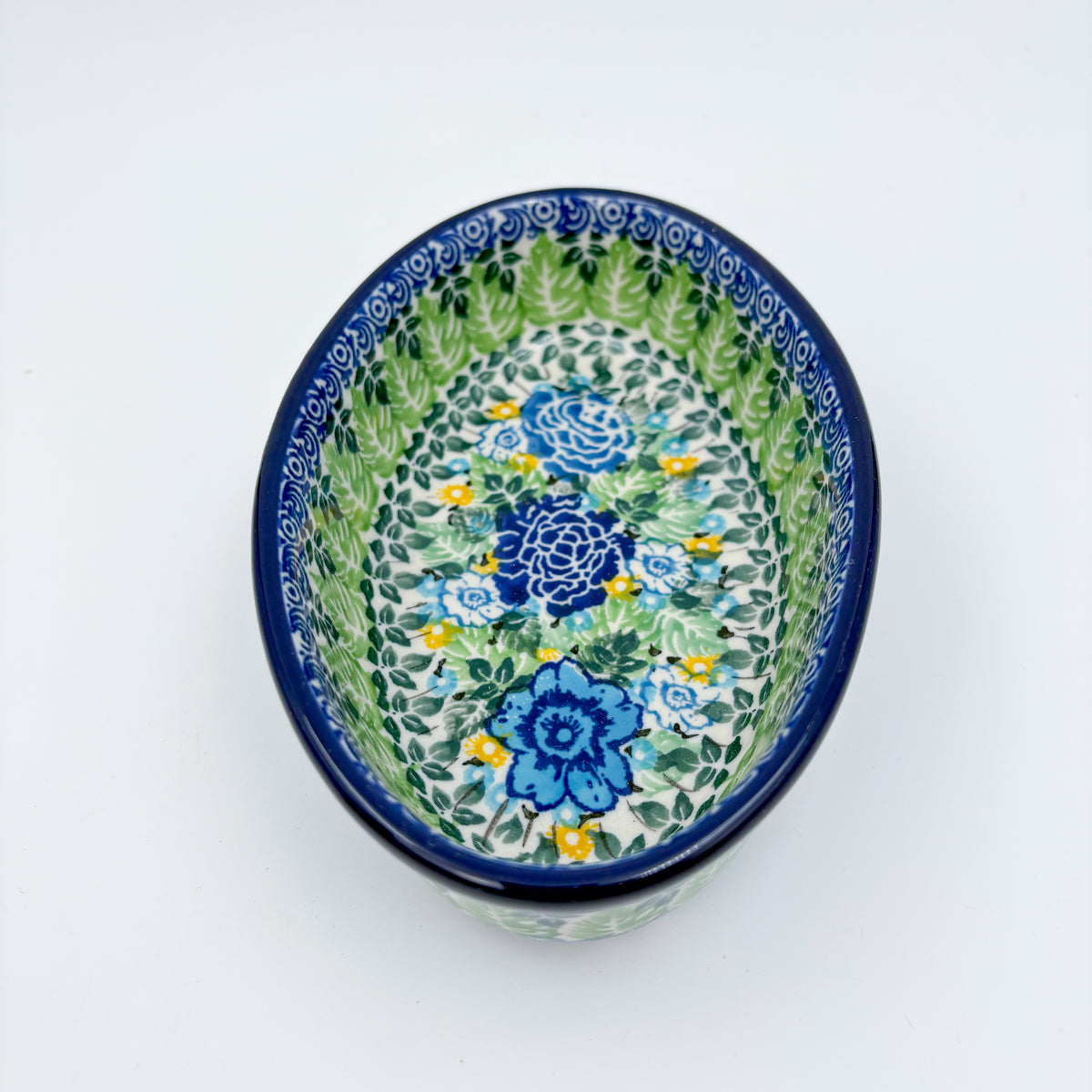 Lime Bouquet oval bowl, angled top-down view