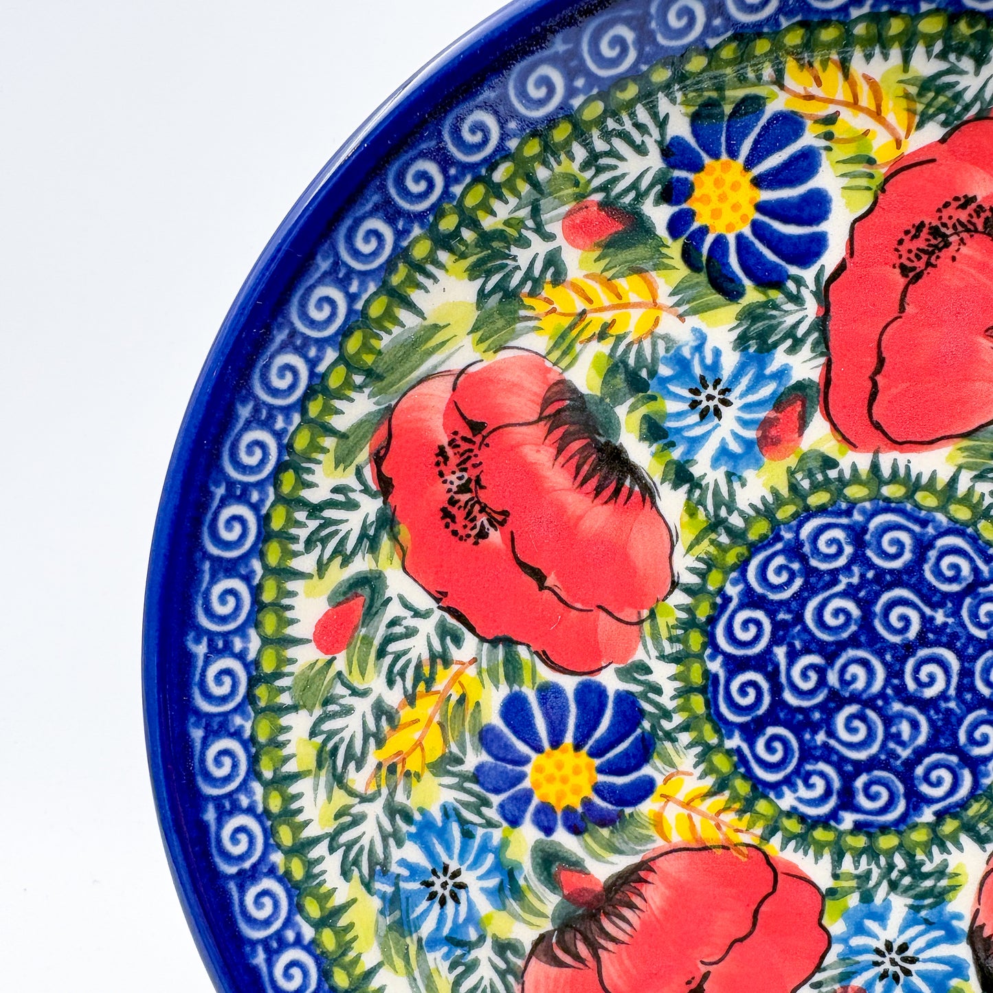 7.5” Plate.  Hand crafted Polish pottery stoneware: UNIKAT Garden Poppy