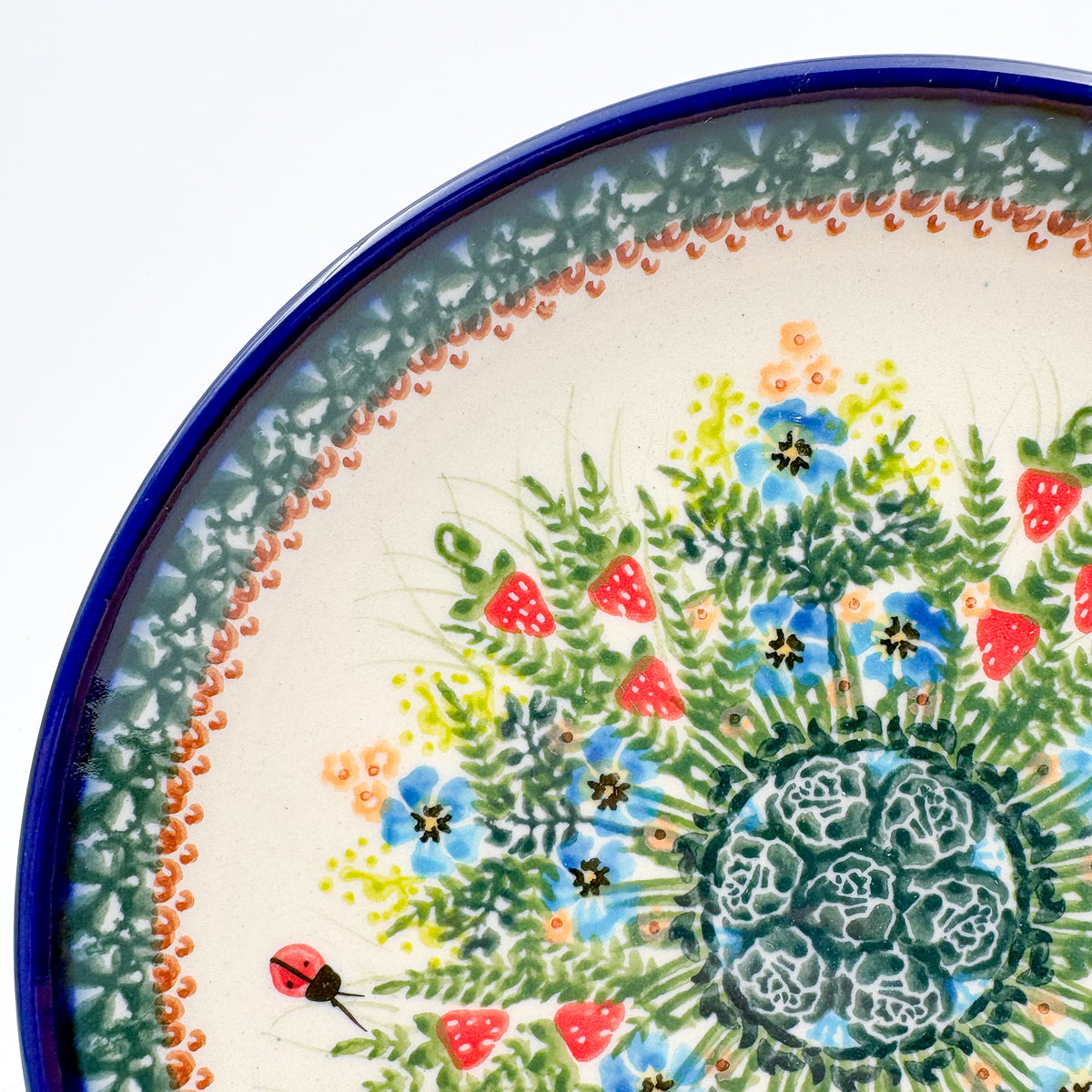 7.5” Plate.  Hand crafted Polish pottery stoneware: UNIKAT Strawberry Fields