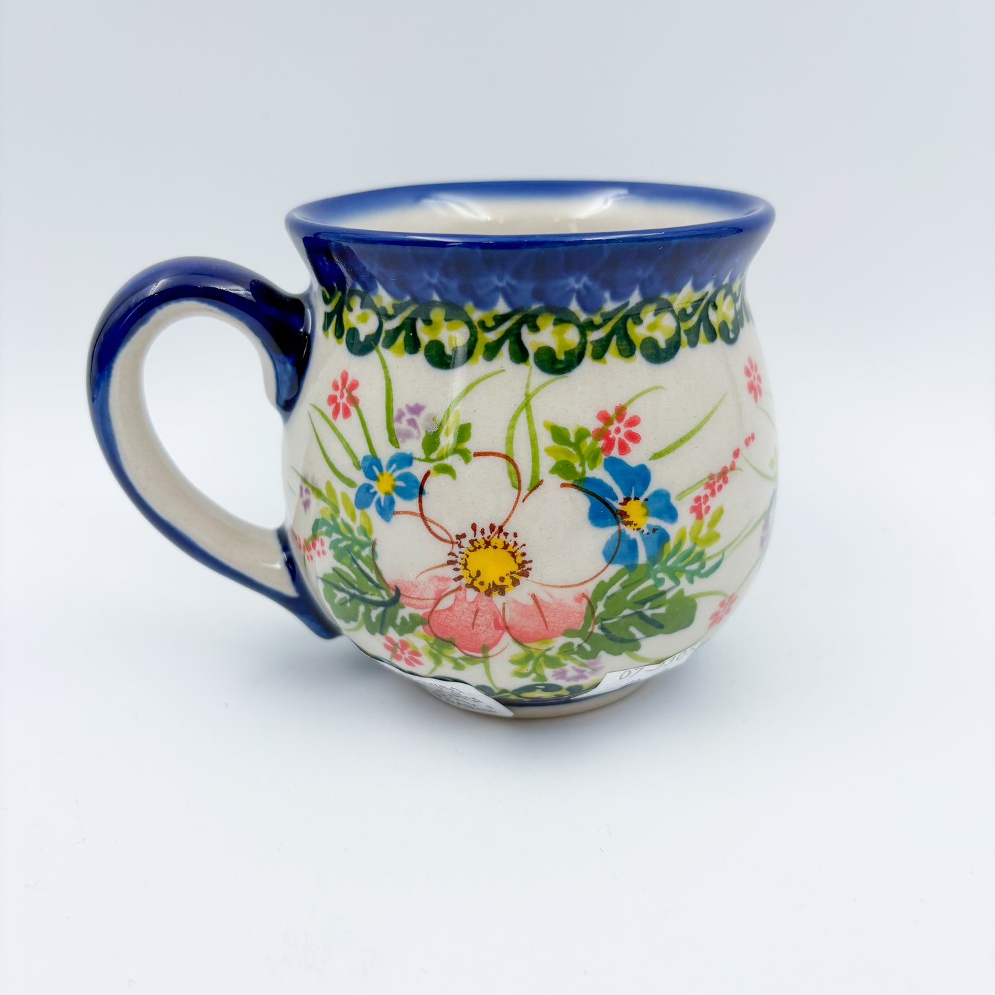 10 oz Bubble Mug. Handcrafted Polish pottery stoneware:  UNIKAT Pink Ruffle