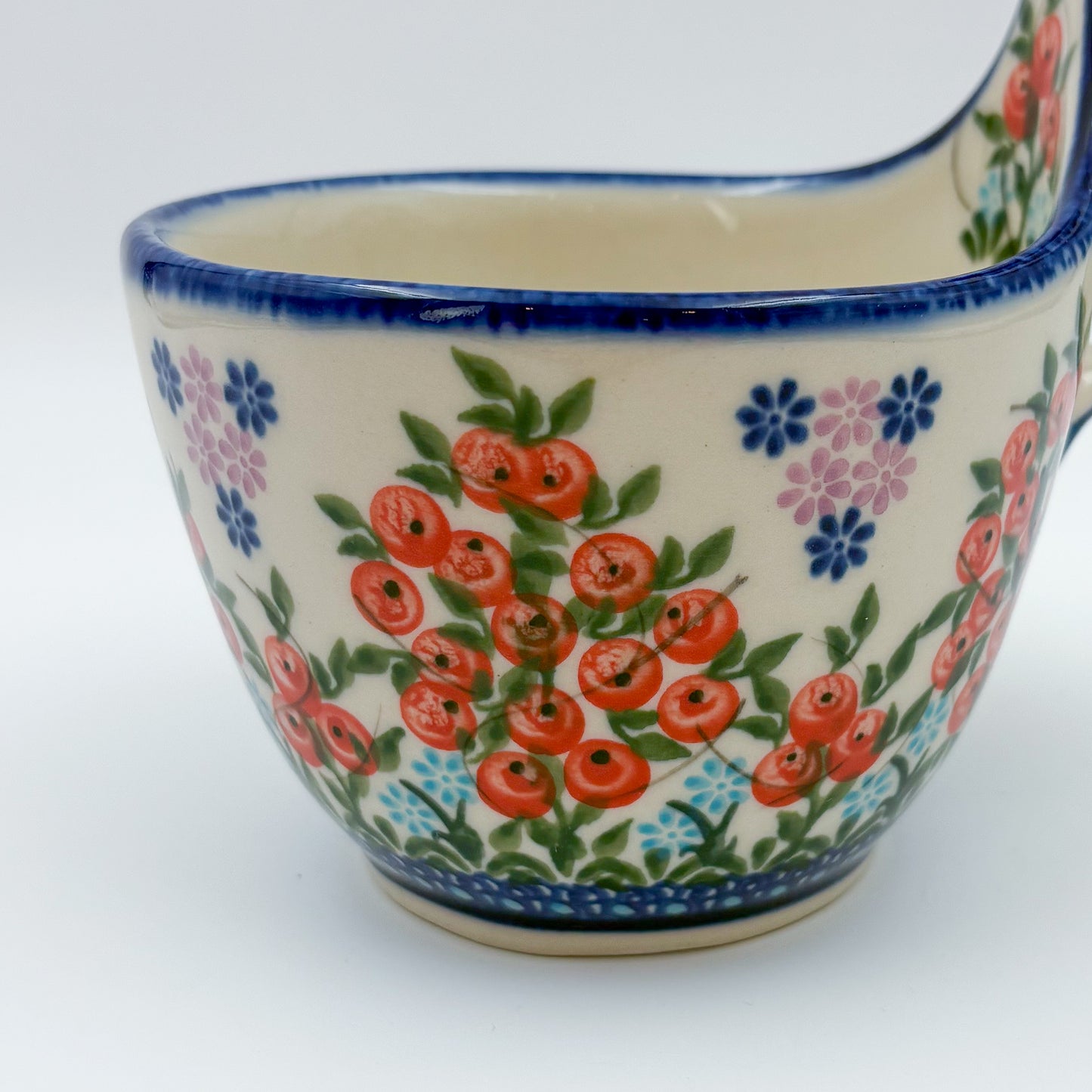 12 oz Bowl/Mug with Loop-Handle.  Hand crafted Polish pottery stoneware: UNIKAT Red Berry