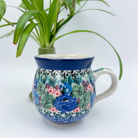 12 oz Bubble Mug. Handcrafted Polish pottery stoneware:  UNIKAT Hidden Meadow Design